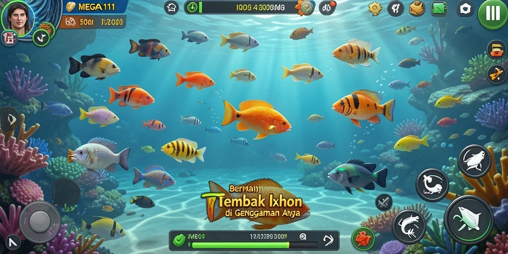 Tampilan gameplay seru dari MEGA111 dengan aksi tembak ikan yang menegangkan.