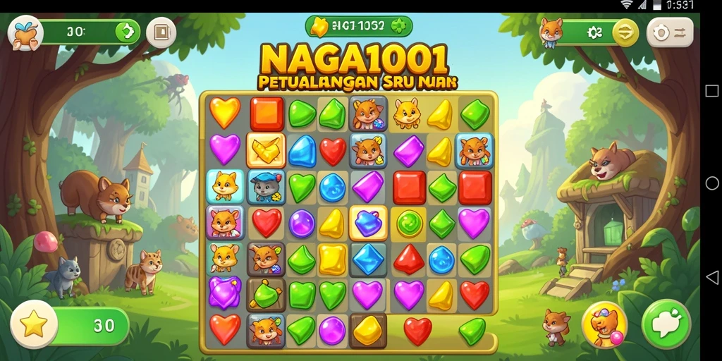 Tampilan menarik dari gameplay NAGA1001 match-3 yang penuh warna.