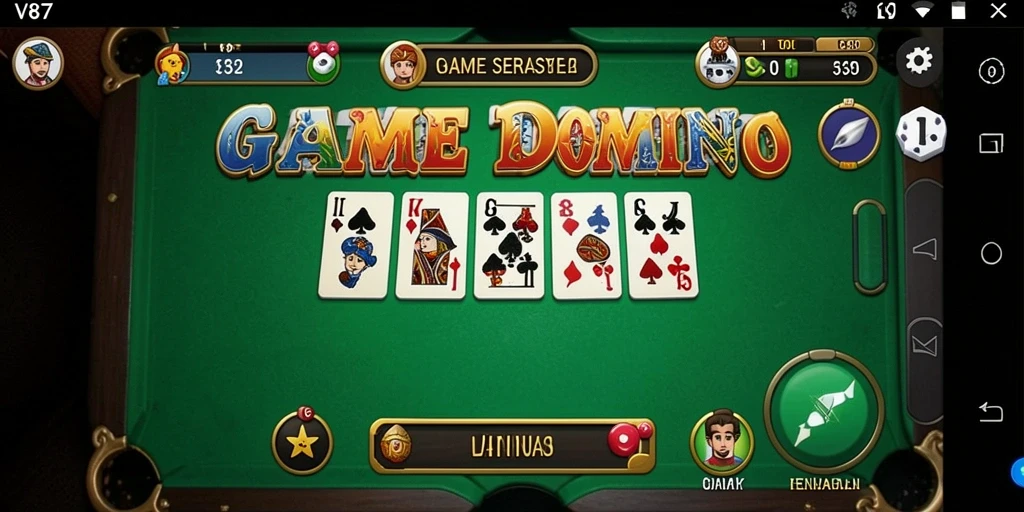 Tampilan gameplay V87 yang menampilkan serunya permainan Domino.